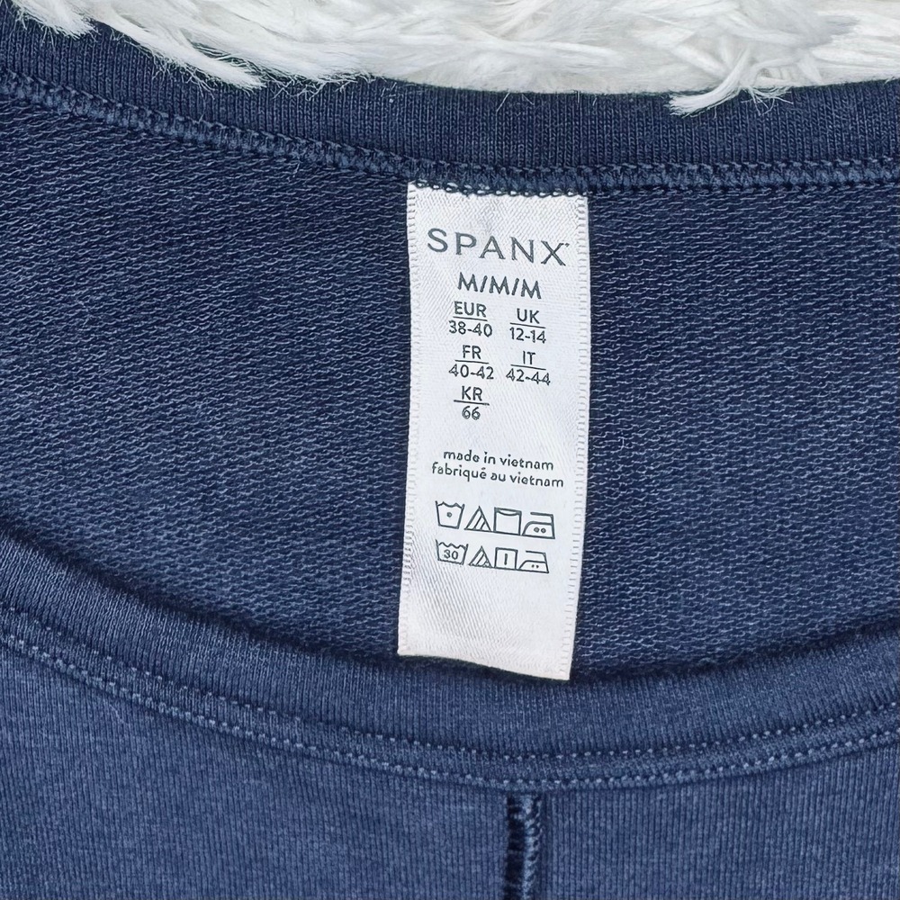 Spanx Perfect Length Doman Sleeve Crew Neck Oversized Sweatshirt Medium Navy - Picture 3 of 9